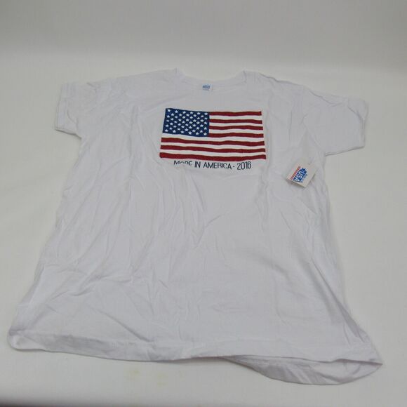 Made In USA Tops - Made In America Womens T-Shirt LG 2016 Glitter American Flag Short-Sleeve White